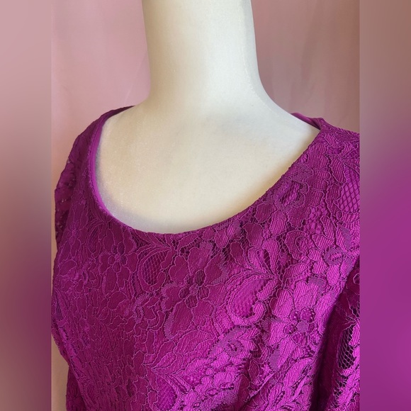 NWT Maison Tara Fuchsia Scoop Neck 3/4 Sleeve Lace Flowy Tier Ruffle Dress BB104 - Picture 12 of 13